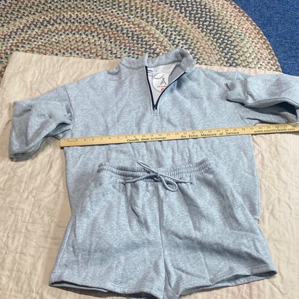Lounge wear Gray Quarter-Zip Sweatshirt and matching shorts